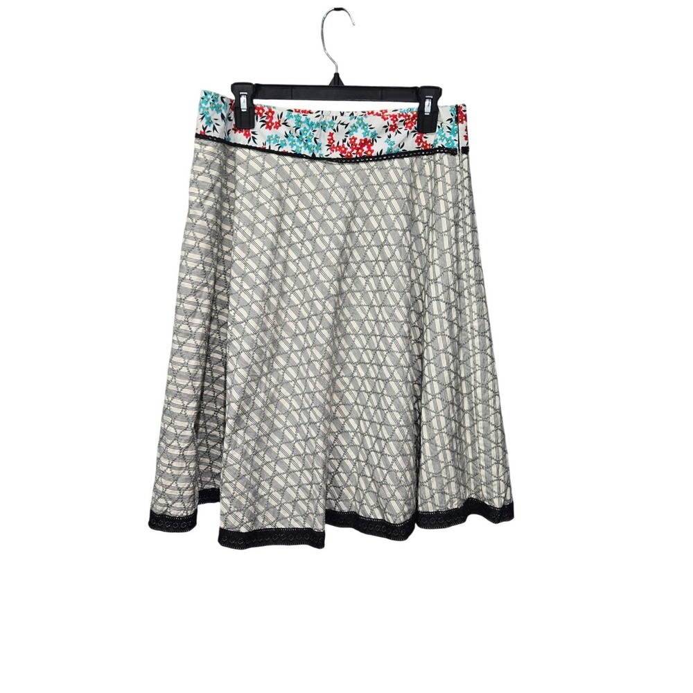 Custo Barcelona Skirt Womens 6 White Black Floral Trim Lace Hem A-Line Retro